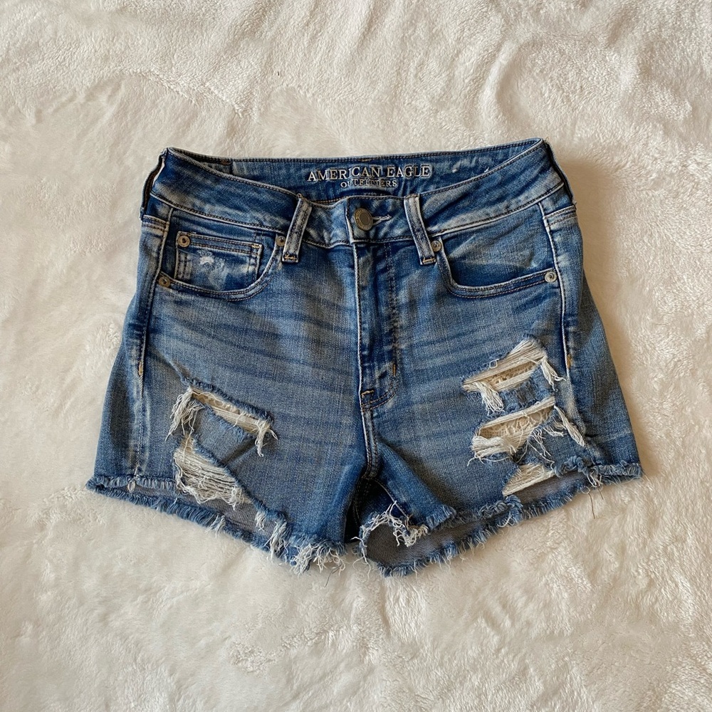 American Eagle Outfitters Hi-Rise Shortie Distressed Denim Short Sz 6 Spring Y2K